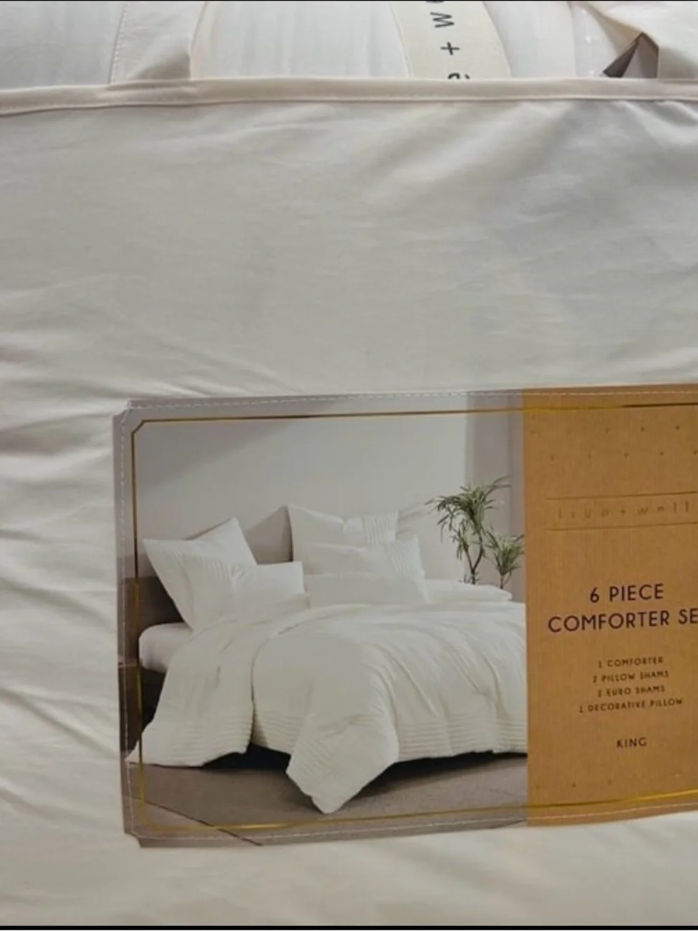 Live Well 6 Piece Cream King Comforter Set with Lumbar Pillow New with Tags